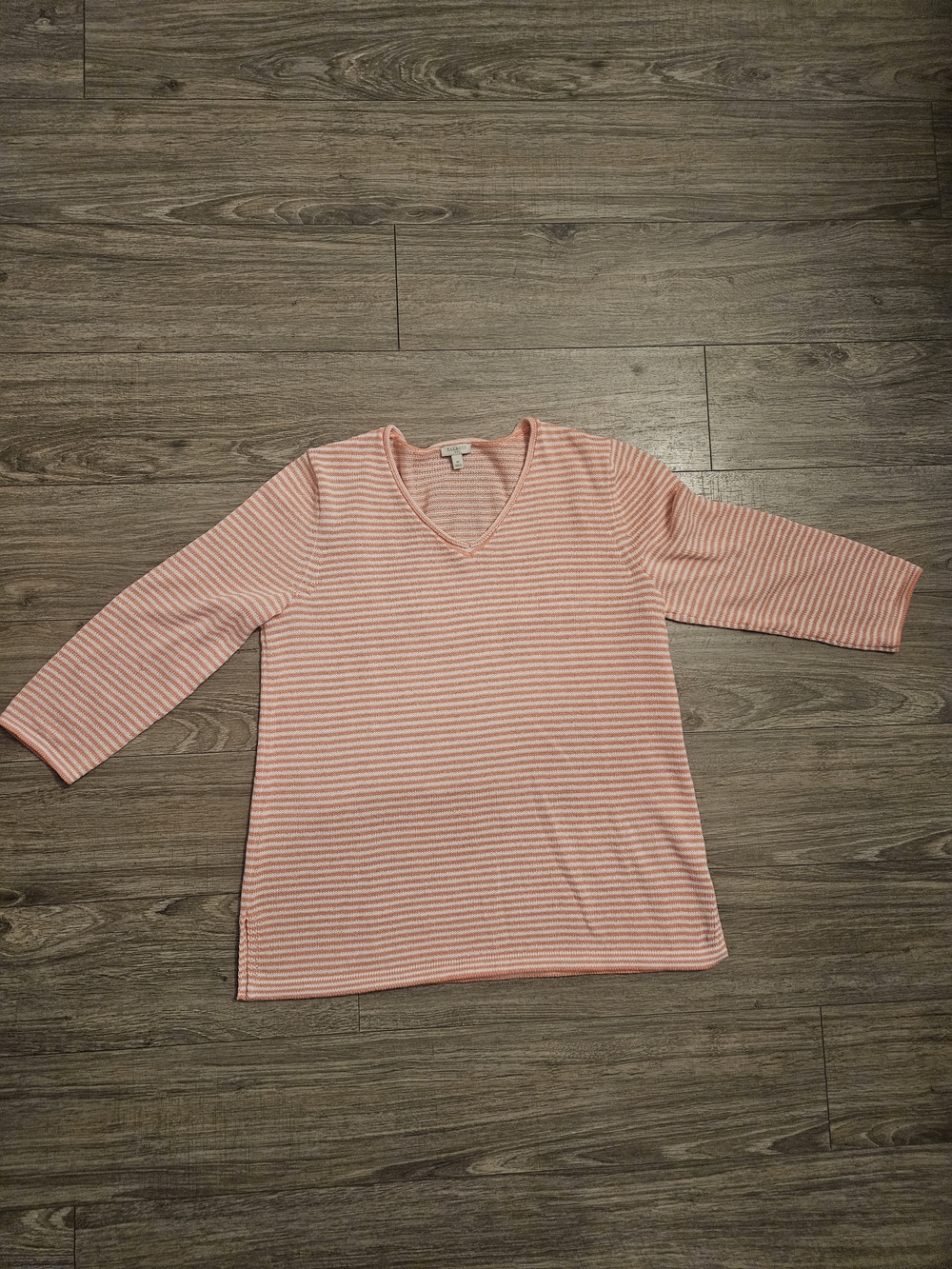 Talbots Striped V-Neck Lightweight Knit Top - Pink & White Size Medium